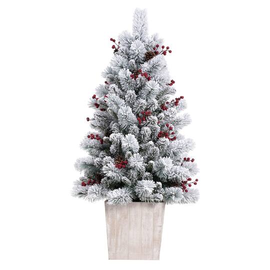 4ft. Pre-lit Frosted Ashcroft Fir Artificial Potted Christmas Tree, Clear Lights